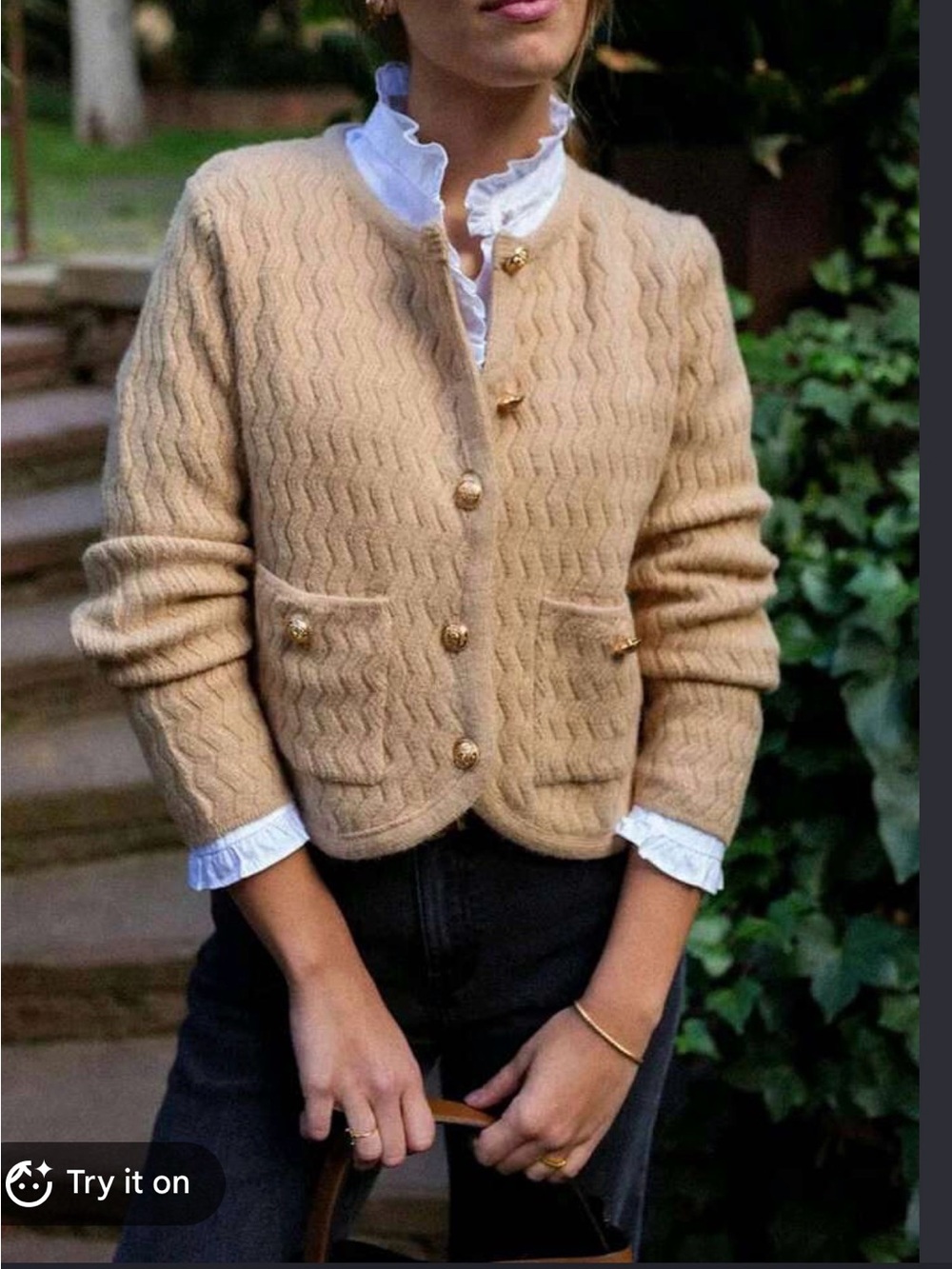 NWT Easy Clothes Wool Blend Knit Cardigan in Tan color ,size M/L